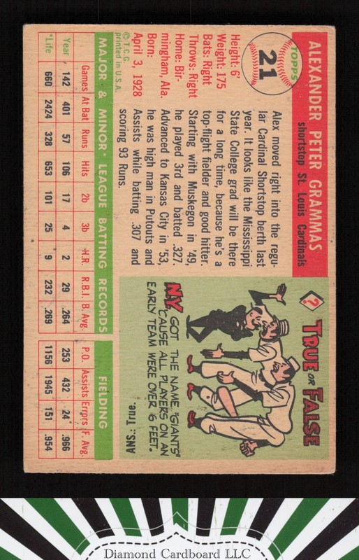 1955 Topps #21 Alex Grammas VG+ c, back