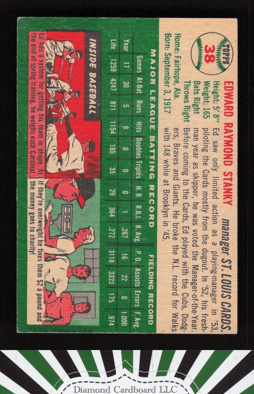 1954 Topps #38 Eddie Stanky VGEX c, back