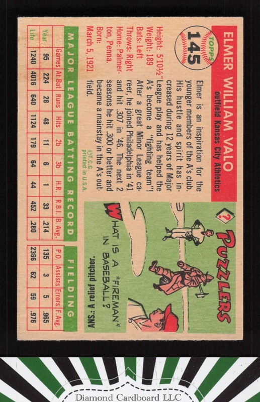 1955 Topps #145 Elmer Valo VG [GOOD EYE APPEAL] c, back