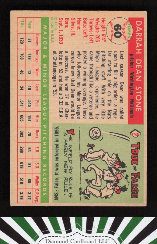 1955 Topps #60 Dean Stone VGEX l, back