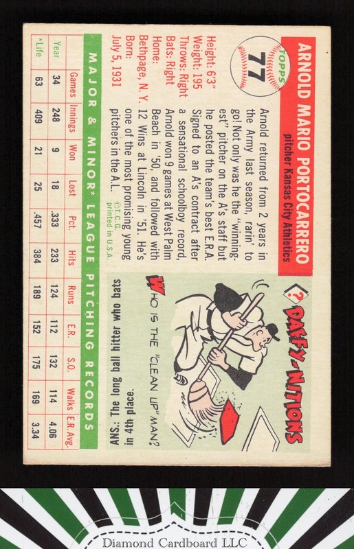 1955 Topps #77 Arnold Portocarrero VGEX l, back