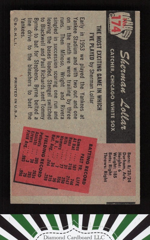 1955 Bowman #174 Sherm Lollar VGEX, back