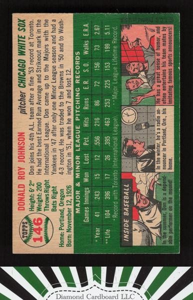 1954 Topps #146 Don Johnson VGEX [GOOD EYE APPEAL] m, back