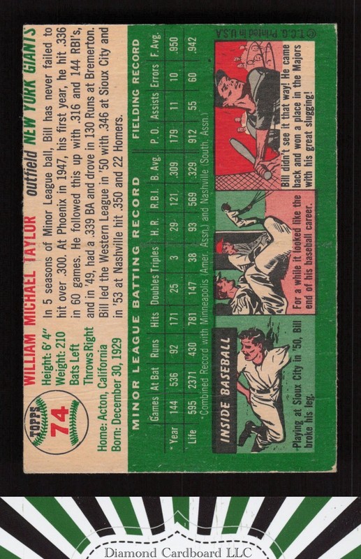 1954 Topps #74 Bill Taylor VGEX (MC) n, back