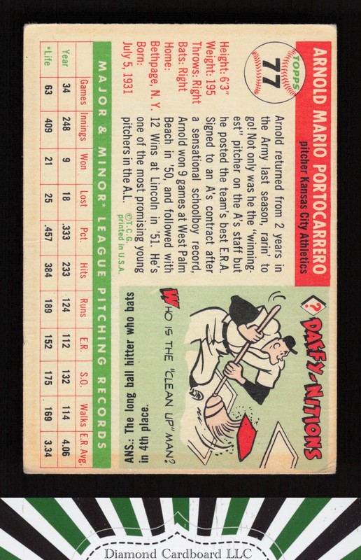 1955 Topps #77 Arnold Portocarrero VGEX d, back