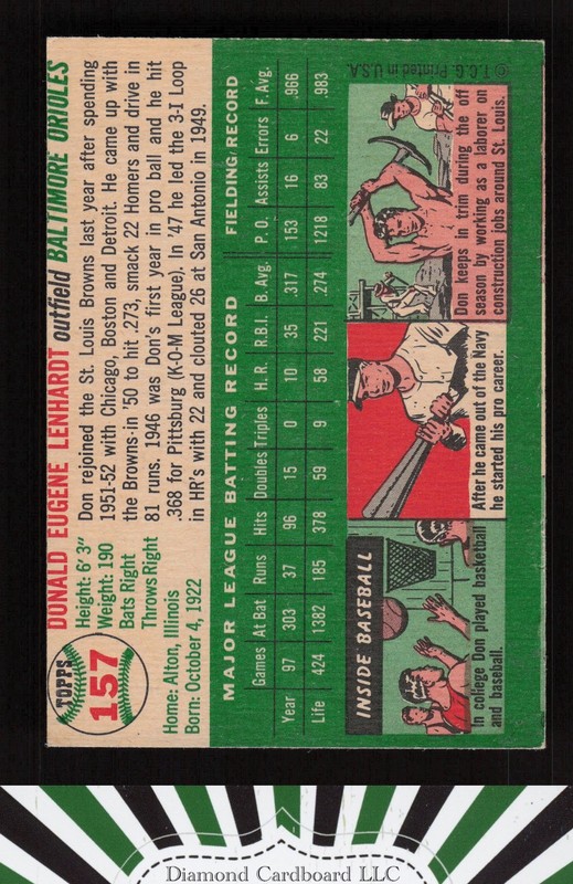 1954 Topps #157 Don Lenhardt VG f, back