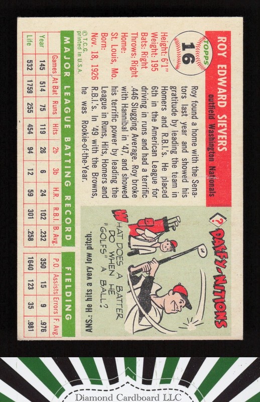 1955 Topps #16 Roy Sievers VGEX+ e, back
