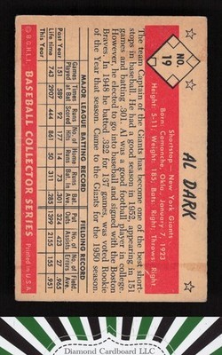 1953 Bowman Color #19 Al Dark GD+ b, back