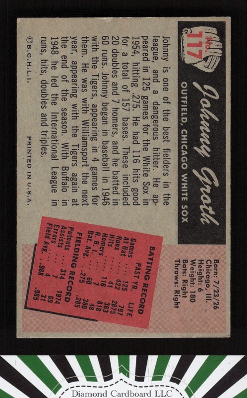 1955 Bowman #117 Johnny Groth EX, back