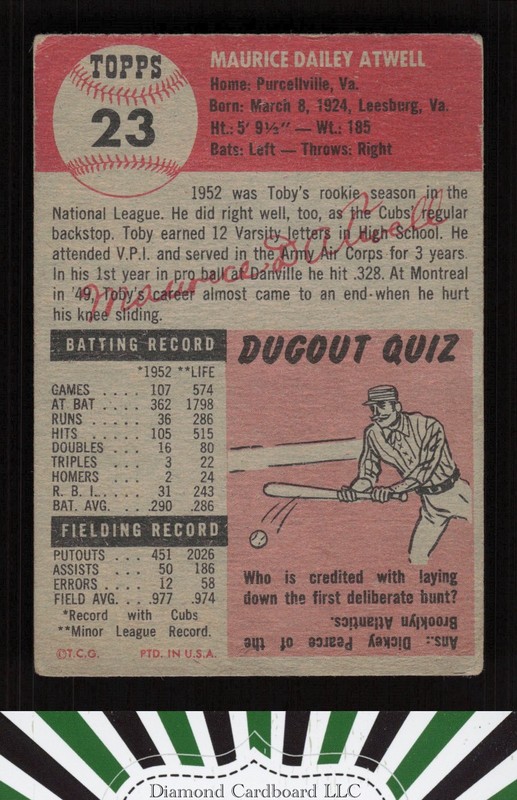 1953 Topps #23 Toby Atwell GD+ b, back