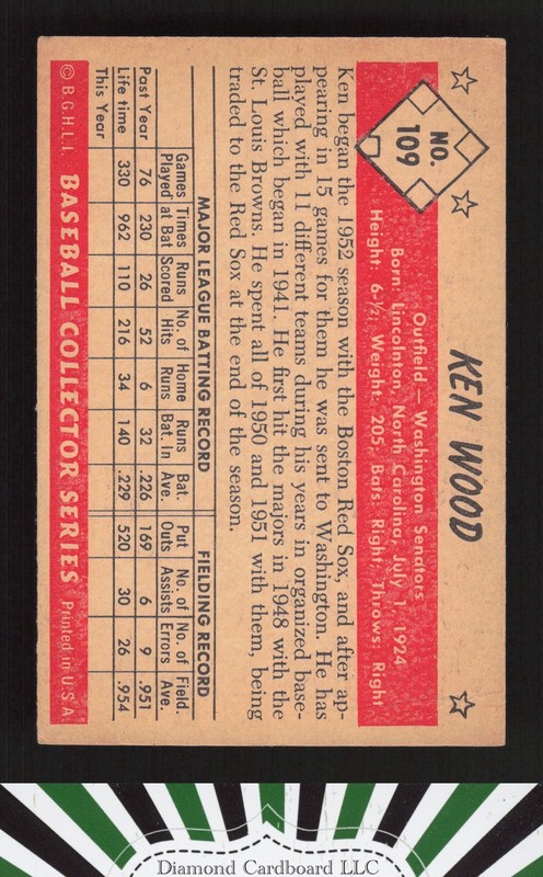 1953 Bowman Color #109 Ken Wood VGEX [NICELY CENTERED] b, back