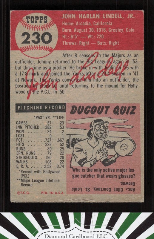 1953 Topps #230 Johnny Lindell FR a, back