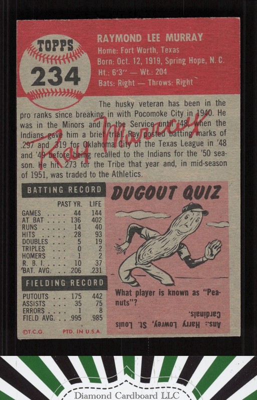 1953 Topps #234 Ray Murray VGEX+ f, back