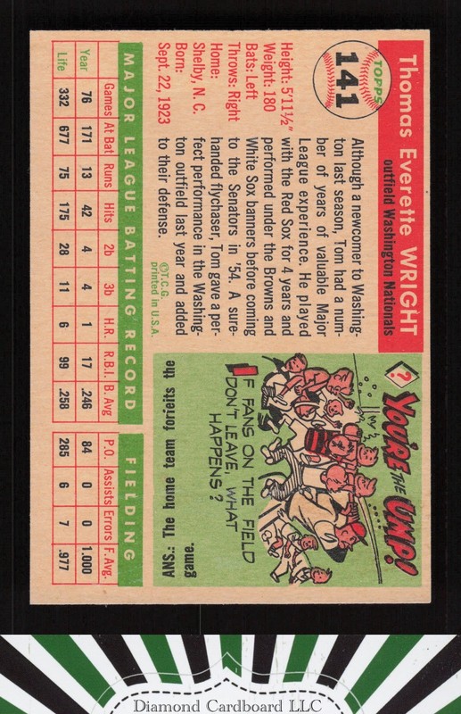 1955 Topps #141 Tom Wright EXMT g, back