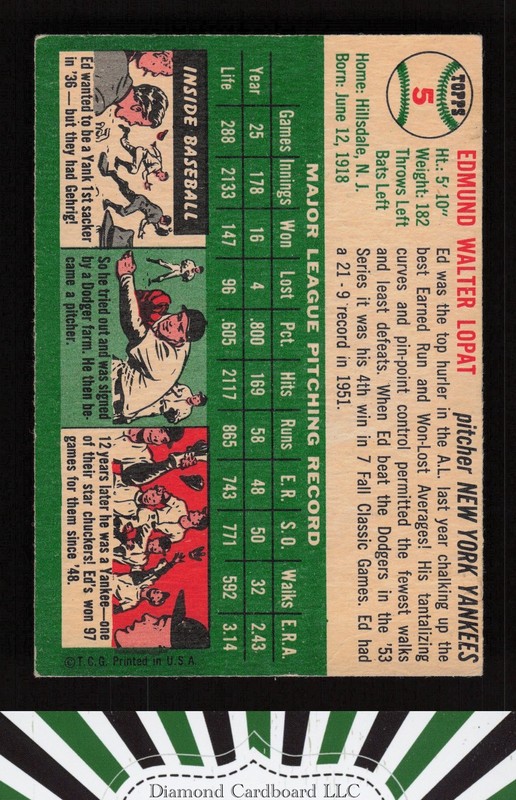 1954 Topps #5 Ed Lopat VG c, back