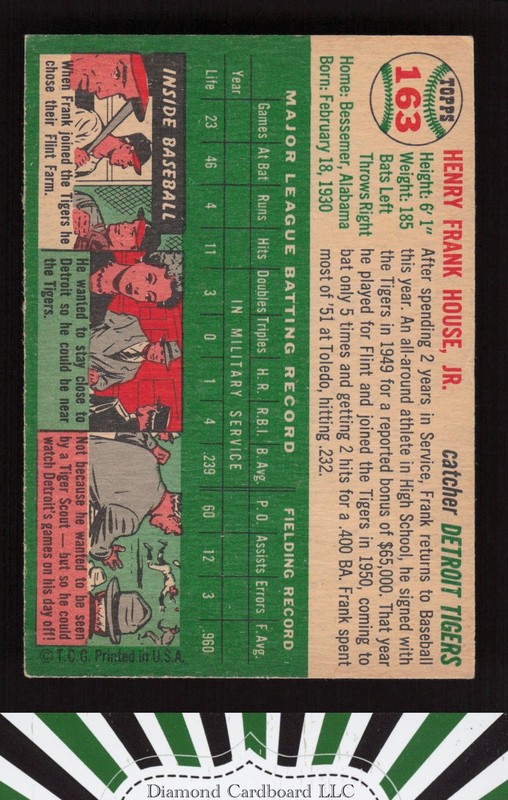 1954 Topps #163 Frank House VG l, back