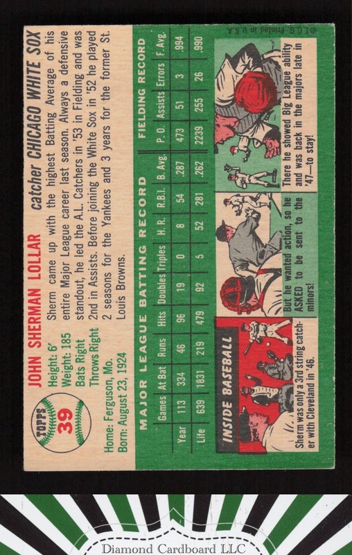1954 Topps #39 Sherm Lollar EX h, back