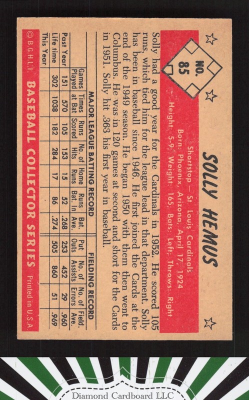 1953 Bowman Color #85 Solly Hemus EX+ c, back