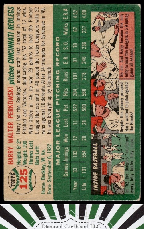 1954 Topps #125 Harry Perkowski VGEX d, back