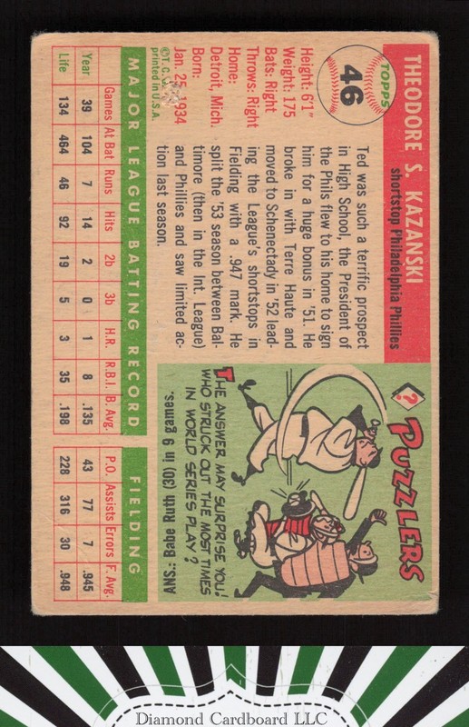 1955 Topps #46 Ted Kazanski VG i, back