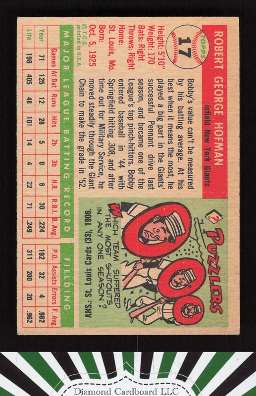 1955 Topps #17 Bobby Hofman VGEX+ l, back