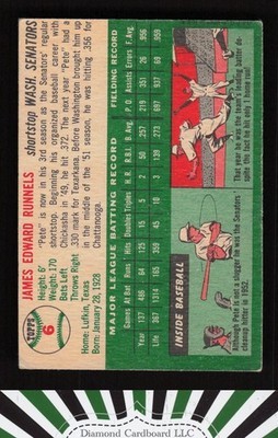 1954 Topps #6 Pete Runnels GD e, back