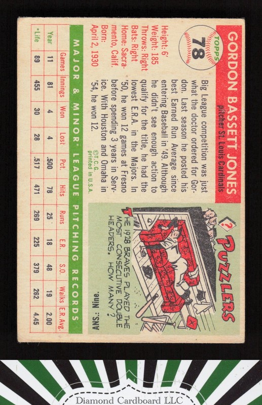 1955 Topps #78 Gordon Jones VG b, back