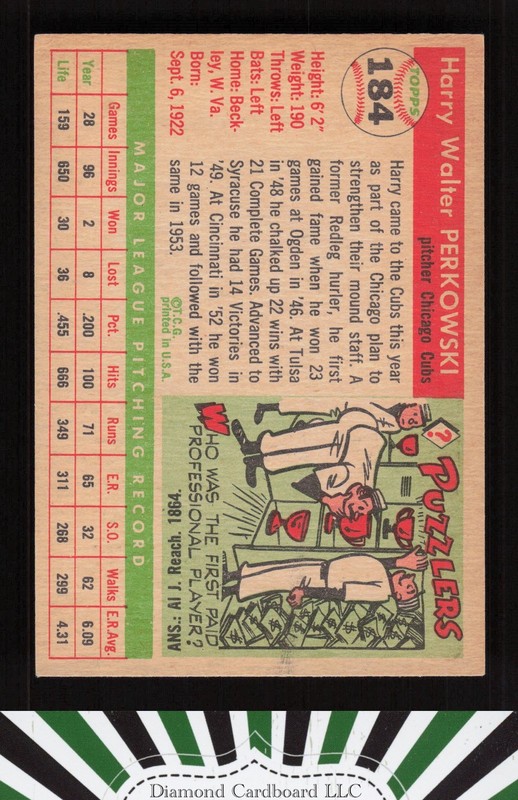 1955 Topps #184 Harry Perkowski VGEX+ j, back