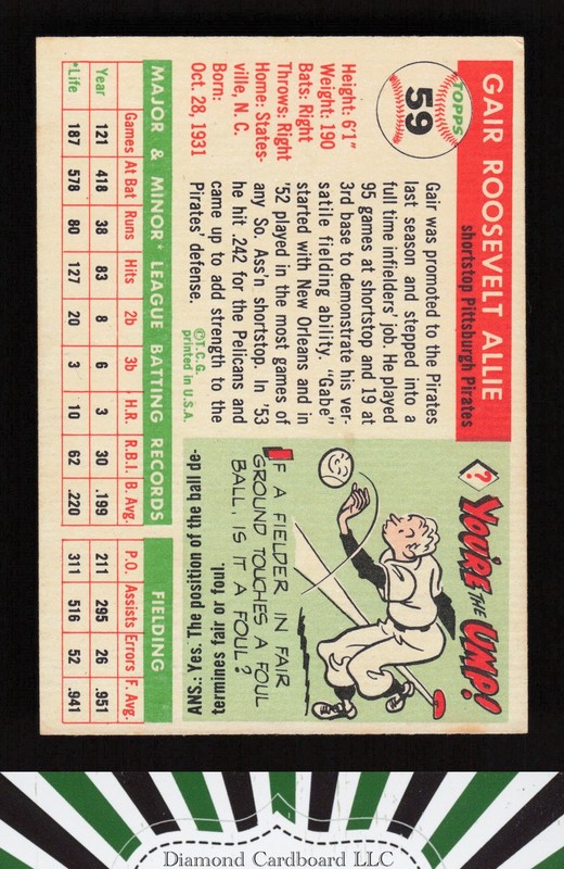 1955 Topps #59 Gair Allie VGEX+ i, back
