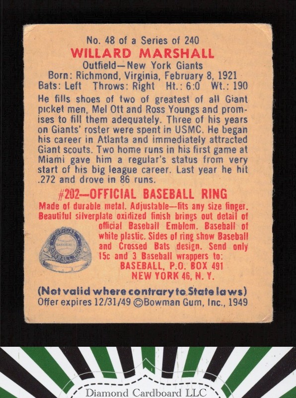 1949 Bowman #48 Willard Marshall VG [CENTERED] b, back