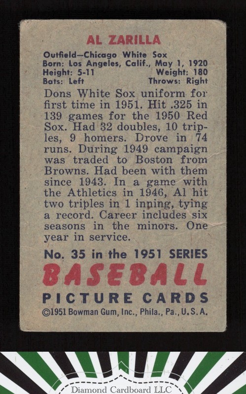 1951 Bowman #35 Al Zarilla GD, back
