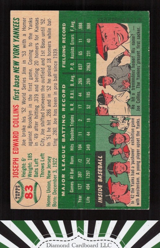 1954 Topps #83 Joe Collins EX+ d, back