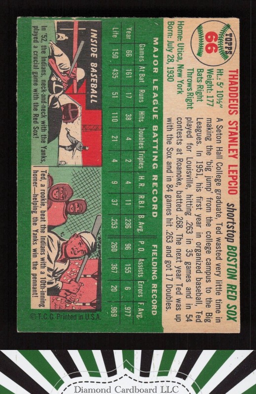 1954 Topps #66 Ted Lepcio EX p, back
