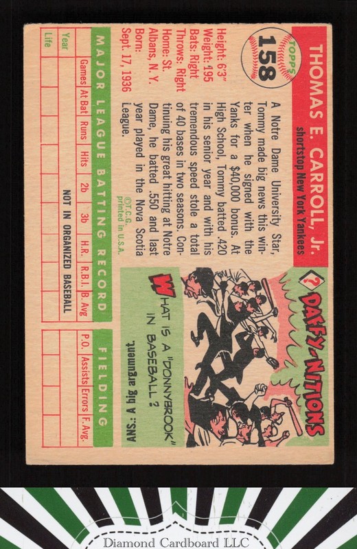 1955 Topps #158 Tom Carroll VGEX h, back