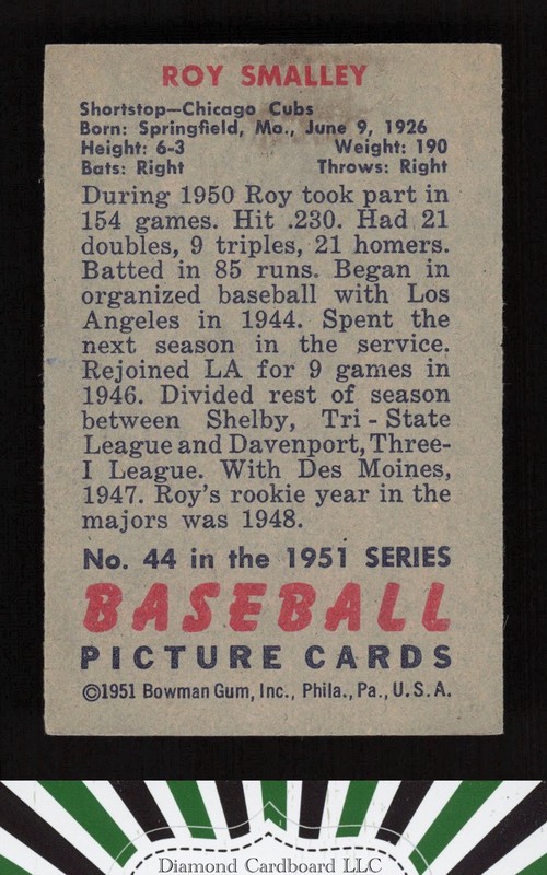 1951 Bowman #44 Roy Smalley EX, back