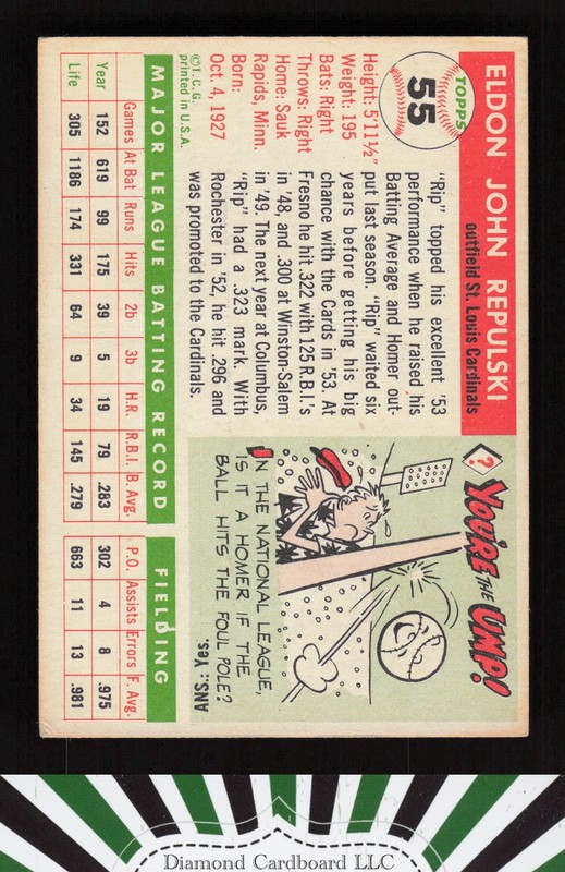 1955 Topps #55 Rip Repulski VGEX+ [CENTERED] m, back