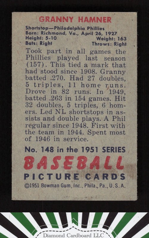 1951 Bowman #148 Granny Hamner VGEX, back