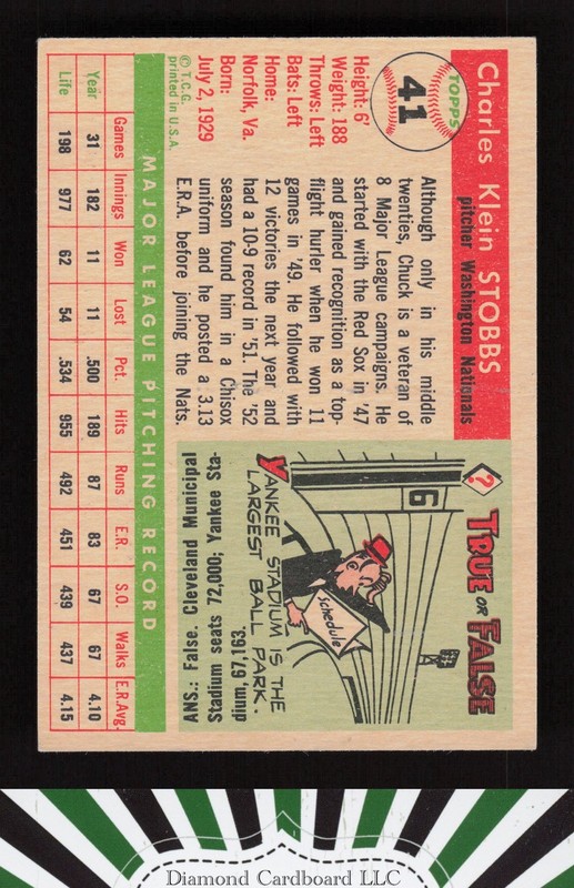 1955 Topps #41 Chuck Stobbs VGEX b, back