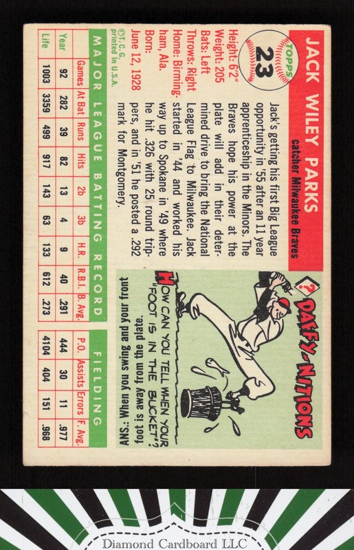 1955 Topps #23 Jack Parks VGEX+ s, back