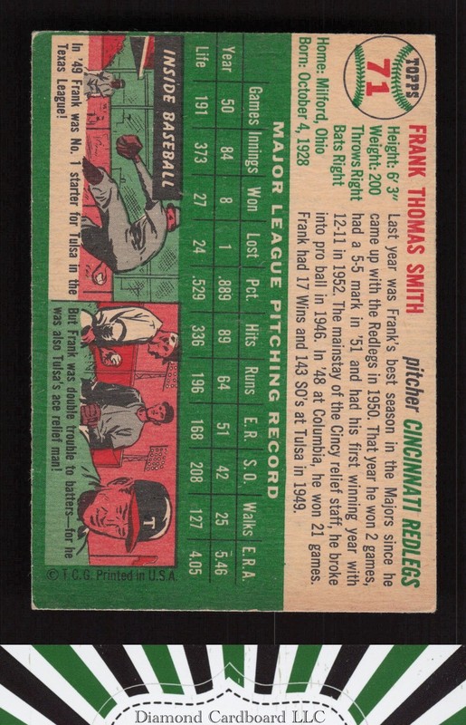 1954 Topps #71 Frank Smith VGEX g, back