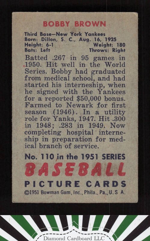 1951 Bowman #110 Bobby Brown VGEX, back
