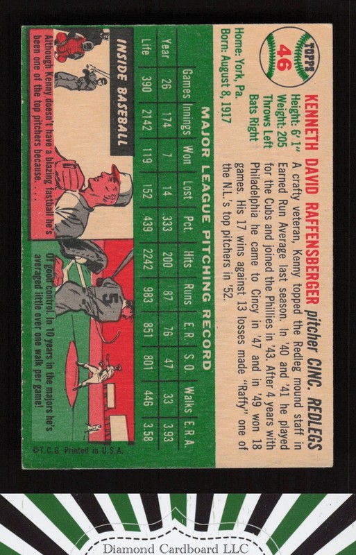 1954 Topps #46 Ken Raffensberger EX d, back