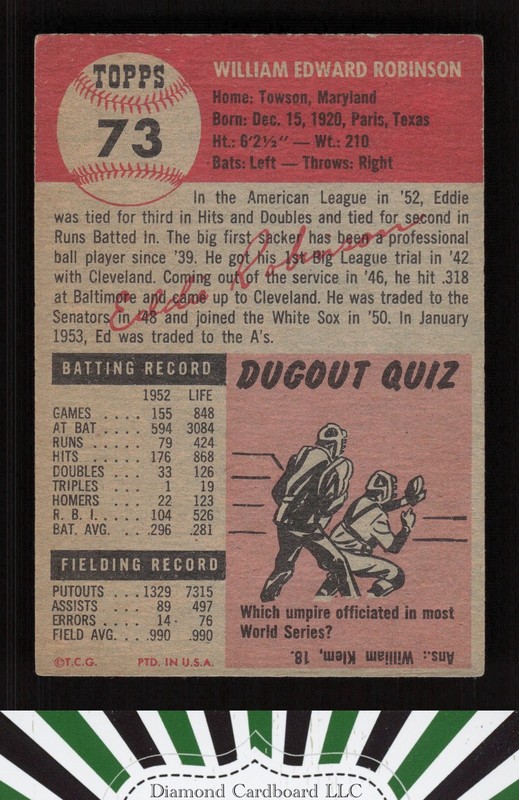 1953 Topps #73 Eddie Robinson VGEX+ [CENTERED] e, back