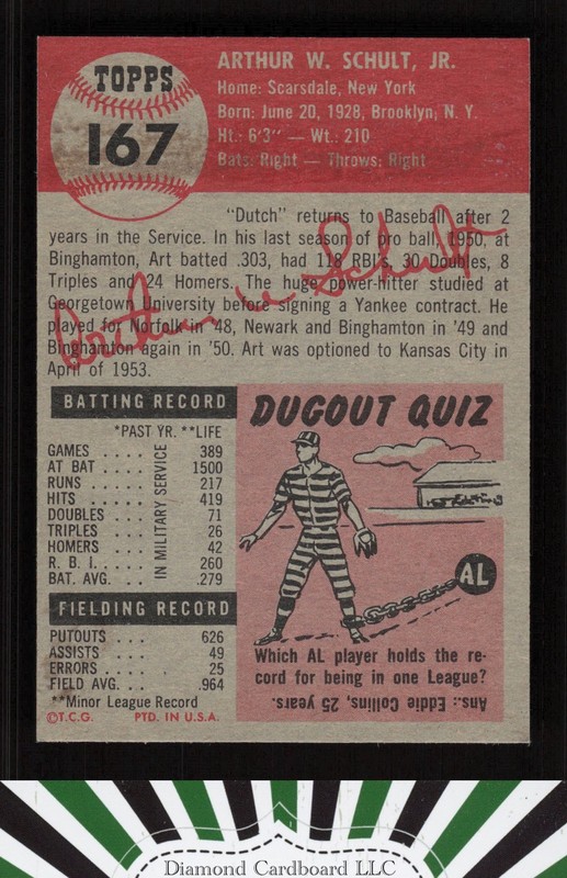 1953 Topps #167 Art Schult EXMT e, back