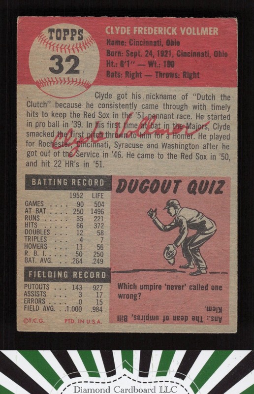 1953 Topps #32 Clyde Vollmer VGEX e, back