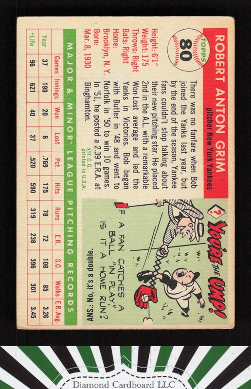 1955 Topps #80 Bob Grim VG d, back