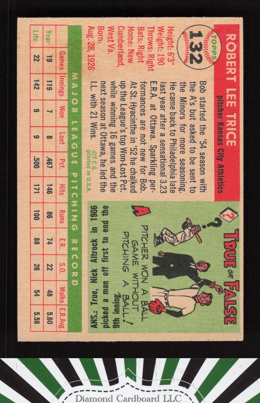 1955 Topps #132 Bob Trice EXMT k, back