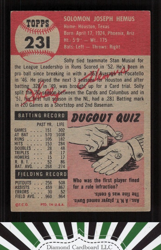 1953 Topps #231 Solly Hemus VG [LOOKS BETTER] d, back