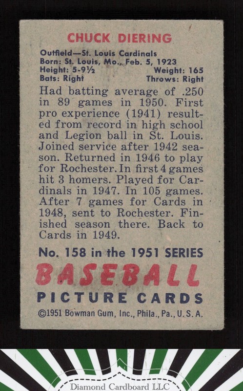 1951 Bowman #158 Chuck Diering VGEX [CENTERED], back