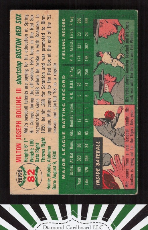1954 Topps #82 Milt Bolling VGEX d, back